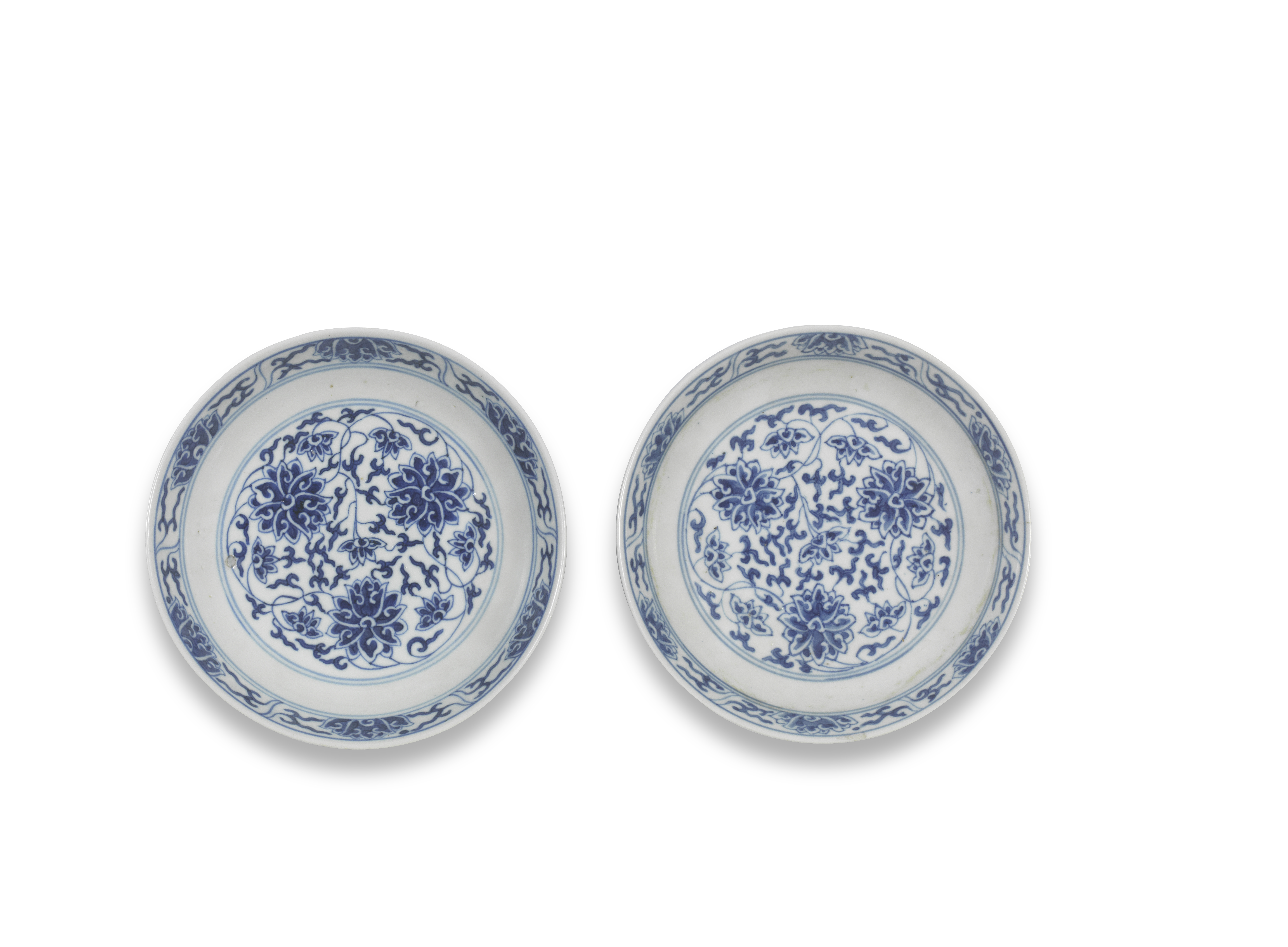 A PAIR OF BLUE AND WHITE 'LOTUS' SAUCER-DISHES Guangxu six-character marks and of the period (2)