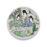 TWO LARGE FAMILLE VERTE 'LADIES' DISHES Kangxi (2)