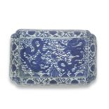 A RARE BLUE AND WHITE RECTANGULAR 'DRAGONS AND WAVES' BOX AND COVER Wanli six-character mark and...