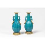 Paire de vases en porcelaine &#224; gla&#231;ure turquoise, 18e si&#232;cle