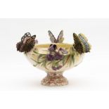 DELPHIN MASSIER (1836-1907) Cache-pot aux papillons en fa&#239;ence &#233;maill&#233;e &#224; d&...