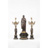 JEAN-BAPTISTE CLESINGER (1814-1883). Garniture de chemin&#233;e en marbre et bronze. 19e si&#232...