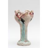 DELPHIN MASSIER (1836-1907) Vase aux flamands rose en fa&#239;ence &#233;maill&#233;e. Vallauris
