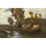 OTTO VON THOREN (1828-1889) Vaches au bord d'un ruisseau
