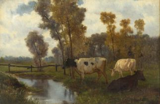 OTTO VON THOREN (1828-1889) Vaches au bord d'un ruisseau