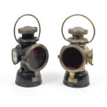 A near pair of Lucas No.431 & No.432 oil-illuminating rear lamps, ((2))