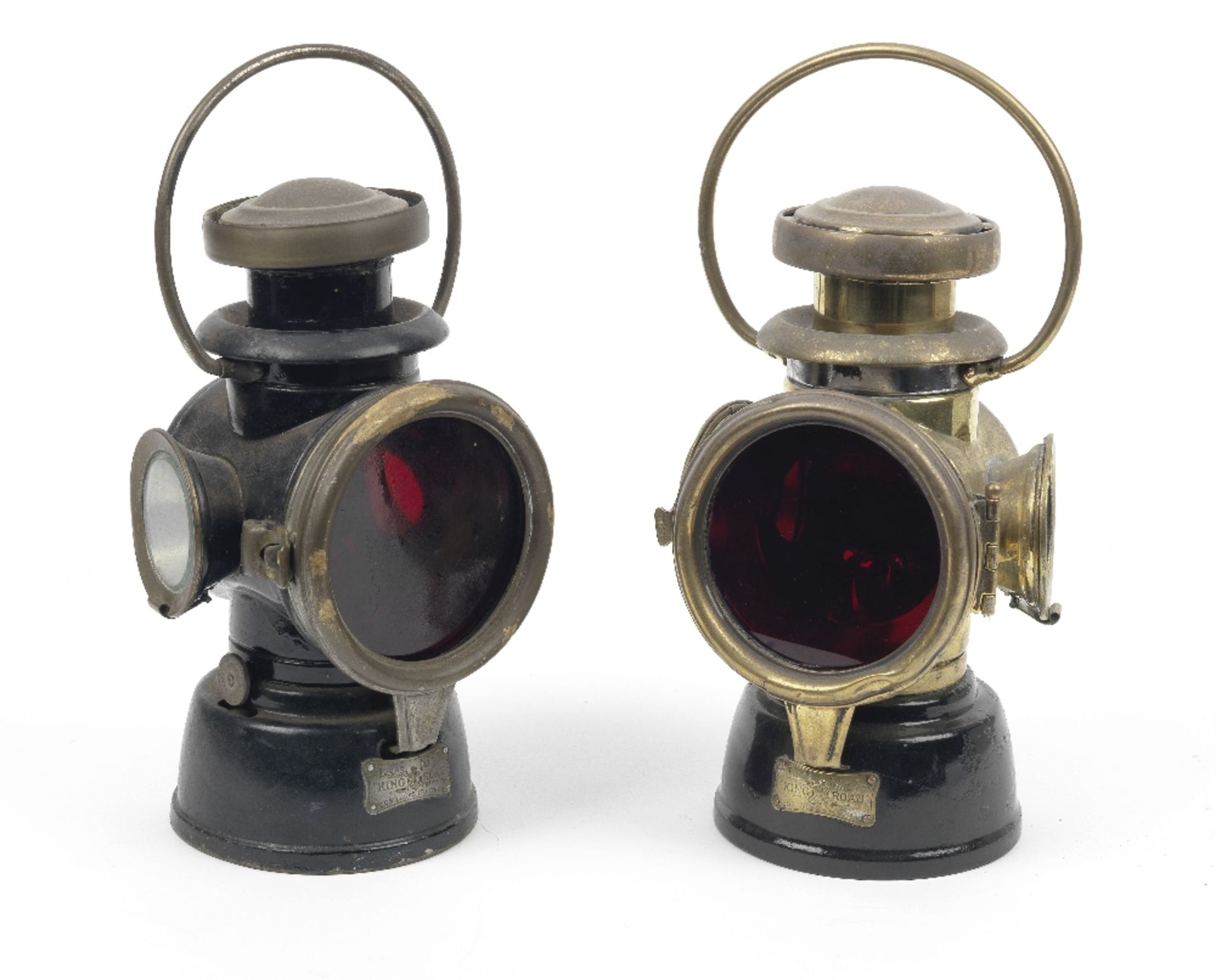 A near pair of Lucas No.431 & No.432 oil-illuminating rear lamps, ((2))