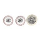 Three French early motoring-themed porcelain side-plates, early 20th Century, ((3))