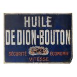 A 'Huile De Dion-Bouton' double-sided printed tin embossed advertising sign, French, early 20th ...