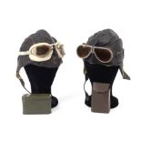 Two leather helmets and two pairs of driving goggles to suit Veteran motorists, ((6))