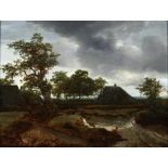 Jacob Isaackz van Ruisdael (circa 1628-1682) Landscape with Figures and Cottages framed 50.5 x 6...