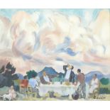 Jan Waclaw Zawadowski (Polish, 1891-1982) Dinner al Fresco Under a Pink Sky framed 62.0 x 71.0 x...
