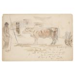 Tadeusz Makowski (Polish, 1882-1932) Letter with an Illustration of a Cow and a Man on the rever...