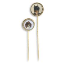 Two 19th century rock crystal reverse intaglio stick pins