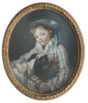 After Jean Baptiste Greuze, 19th Century Portrait of a boy, three-quarter length, with a spaniel...