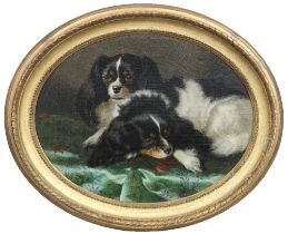 Carl Suhrlandt (German, 1828-1919) A Pair of King Charles Spaniels oval 37 x 48cm (14 9/16 x 18 ...