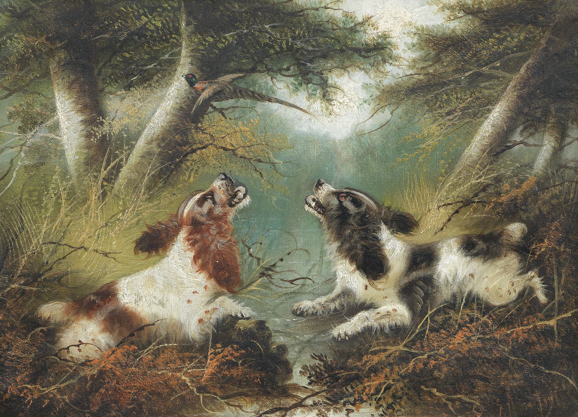 Edward Armfield (British, 1817-1896) Spaniels Putting up a Pheasant