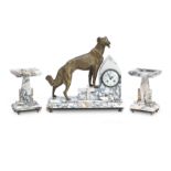 An early 20th century marble and gilt metal mounted clock garniture