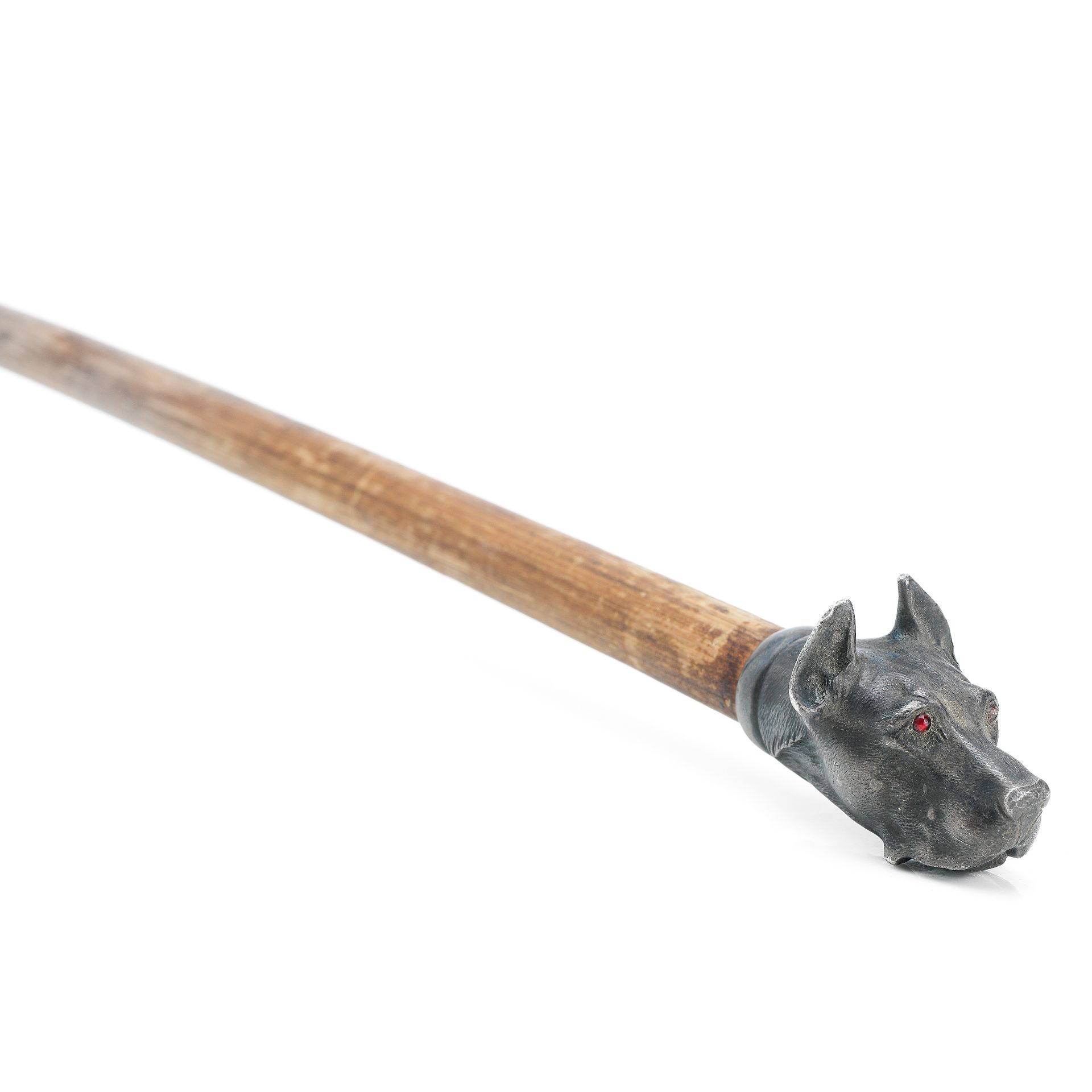 An early 20th century sterling silver dog headed swagger stick