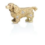 An 18ct gold and diamond Spaniel brooch, attributed to E Wolfe