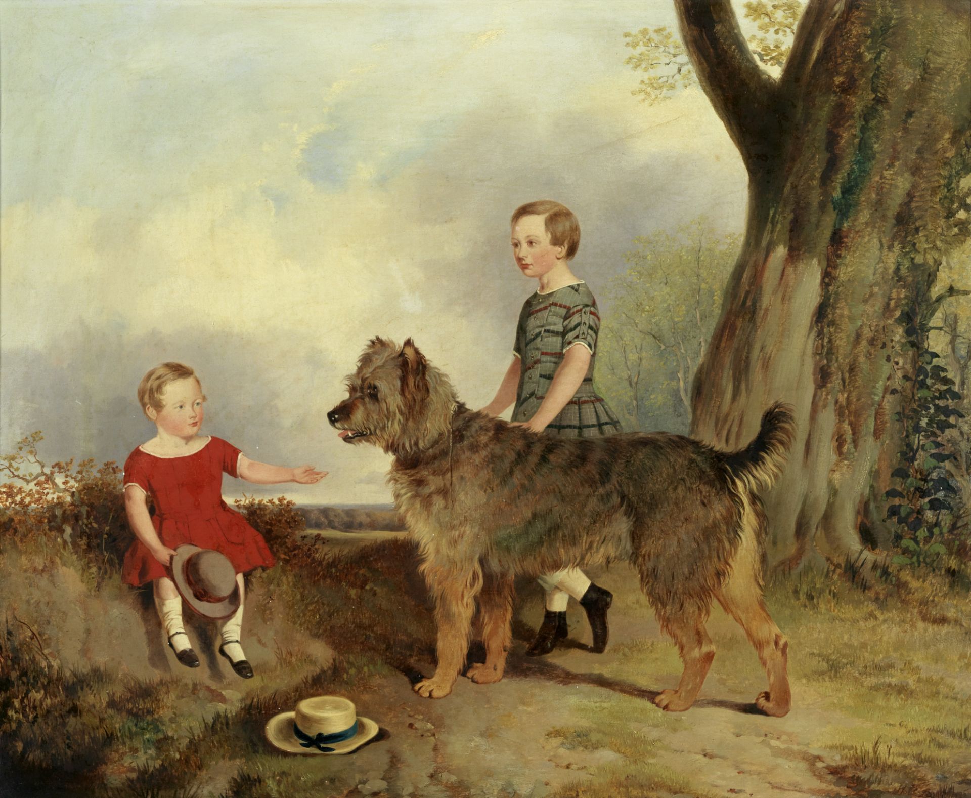 British School, 19th Century Two Children with Their Pet Dog