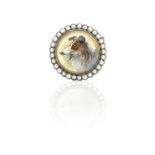 A 19th century rock crystal reverse intaglio Rough Collie brooch