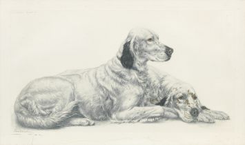 L&#233;on Danchin (French, 1887-1938) Setters at Rest plate 46 x 87.5cm (18 1/8 x 34 7/16in). (p...