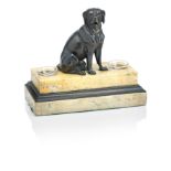 A late 19th early 20th century bronze and Sienna marble inkstand