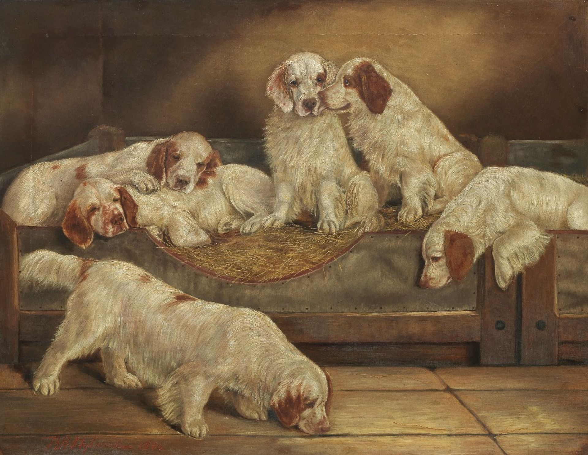 Benedict Angell Hyland (British, 1859-1933) The Duke of Portland's Clumber Spaniels at Welbeck A...