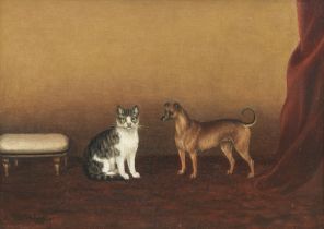 Frederick French (British, 19th/20th Century) Interior with a Cat and Dog