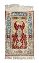 A fine silk prayer rug Turkey, 20th Century