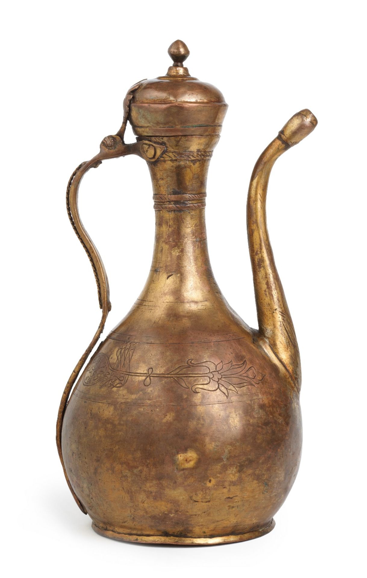 An Ottoman gilt-copper (tombak) ewer Turkey, dated AH 1254/ AD 1838