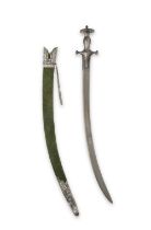 A silver koftgari-hilted steel sword (tulwar) North India, 19th Century