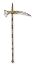 A Sialkhot gold-koftgari steel axe (zaghnal) North India, 19th Century