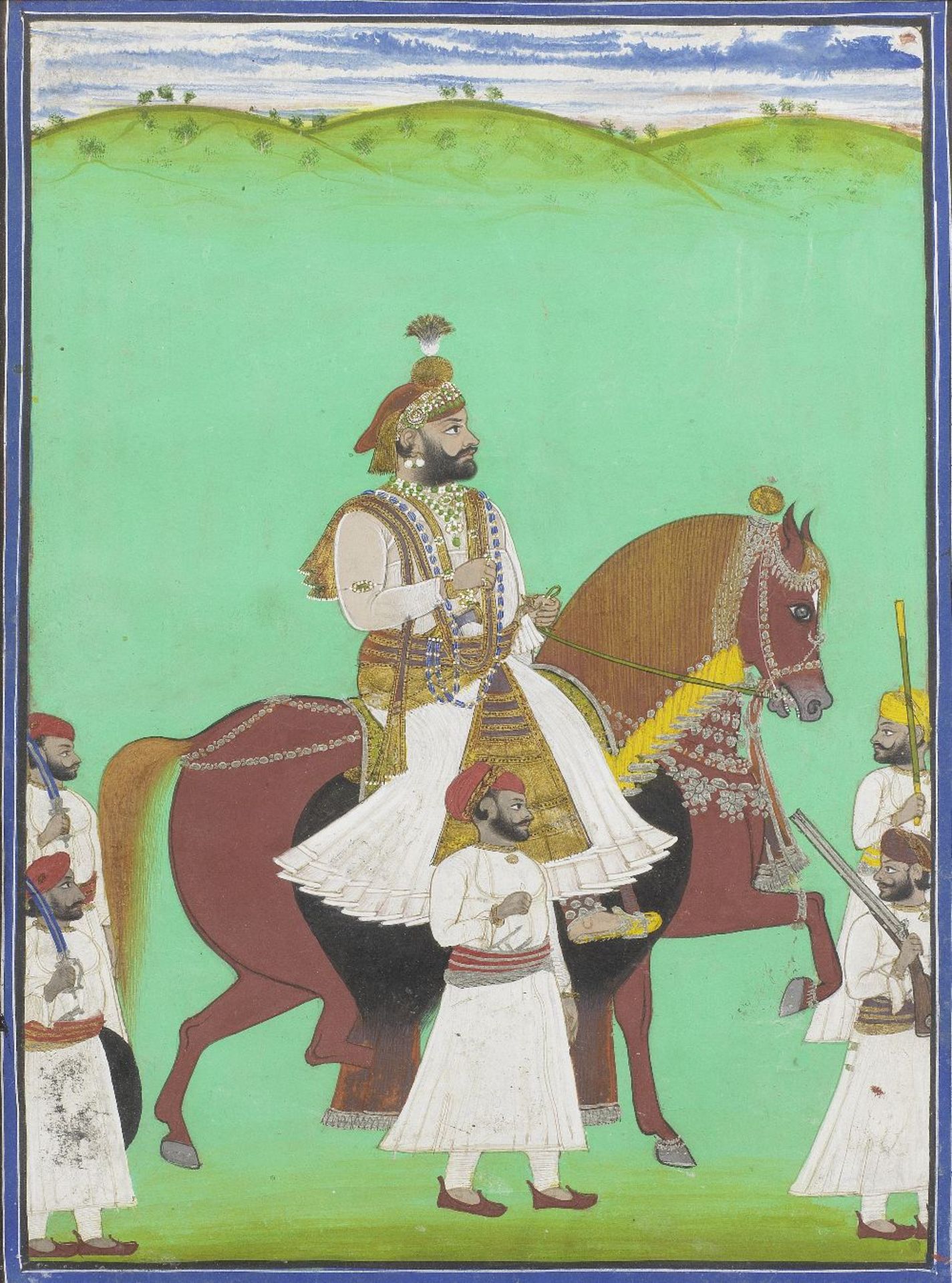 Maharana Sarup Singh (reg. 1842-61) riding with attendants Udaipur, circa 1850-60