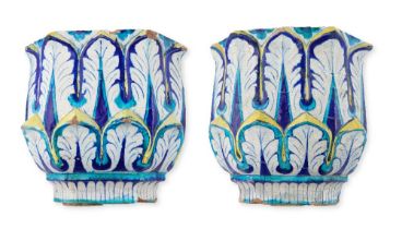 A pair of Multan moulded underglaze-painted pottery tiles North India, 18th/ 19th Century(2)