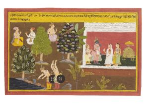 An illustration from a Ramayana series: Rama and Lakshmana visiting a shrine Mewar, 1700-1710