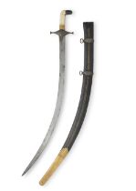A gold-mounted walrus-ivory hilted steel sword (shamshir) Oman, early 19th Century