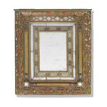 A Qajar reverse-glass painted mirror with painted wood frame Persia, mid-19th Century