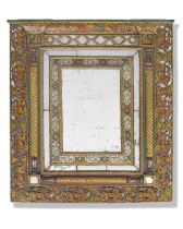 A Qajar reverse-glass painted mirror with painted wood frame Persia, mid-19th Century