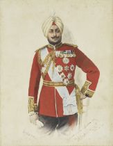 A signed coloured photograph by Van Dyk, of Maharajah Bhupinder Singh of Patiala (reg. 1900-38) ...