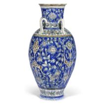 A large Qajar underglaze-painted pottery vase Persia, 19th Century