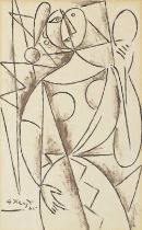George Keyt (1901-1993) Untitled (Female Figure Holding a Mirror)