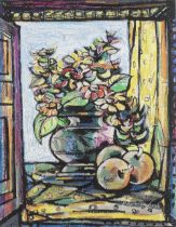 Laxma Goud (B.1940) Untitled (Still Life of Vase in a Window)