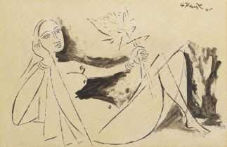George Keyt (1901-1993) Untitled (Reclining Nude Female Figure)