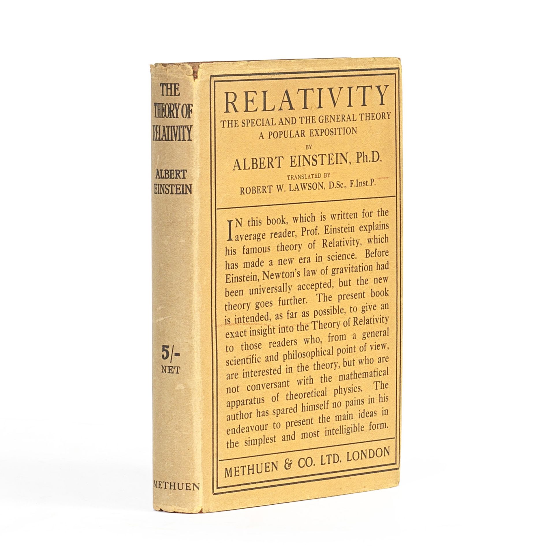EINSTEIN (ALBERT) Relativity. The Special & The General Theory, FIRST EDITION IN ENGLISH, Methue...