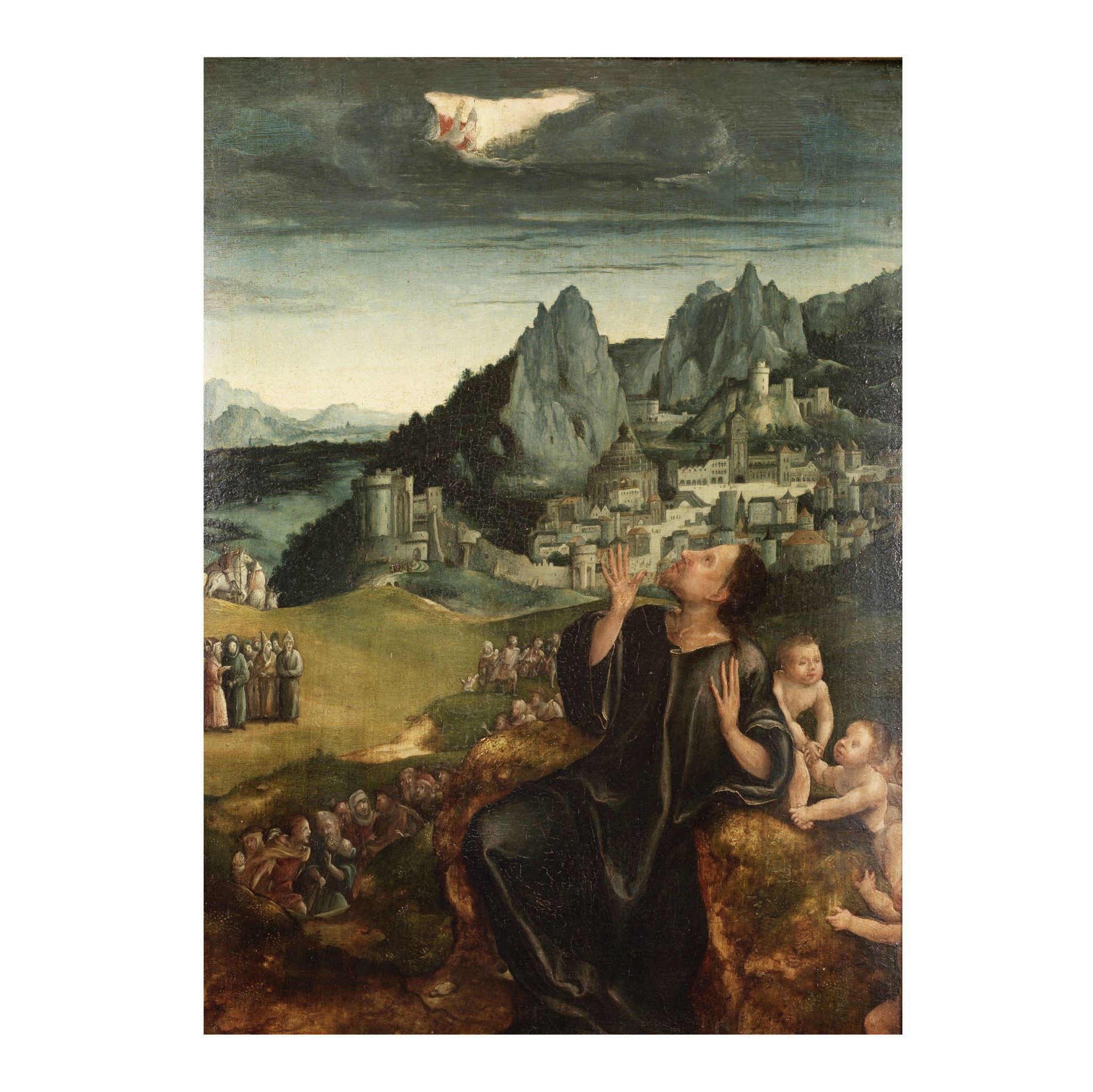 Suiveur de Joachim Patinir (Dinant 1485-1524 Anvers) Mo&#239;se sur le mont Sina&#239; (?)