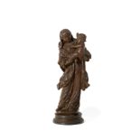 Groupe en buis sculpt&#233; repr&#233;sentant la Vierge &#224; l'Enfant, Italie ou Flandres, fin...