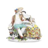 Groupe en porcelaine de Meissen figurant une sc&#232;ne pastorale d'un couple d'amoureux, circa ...