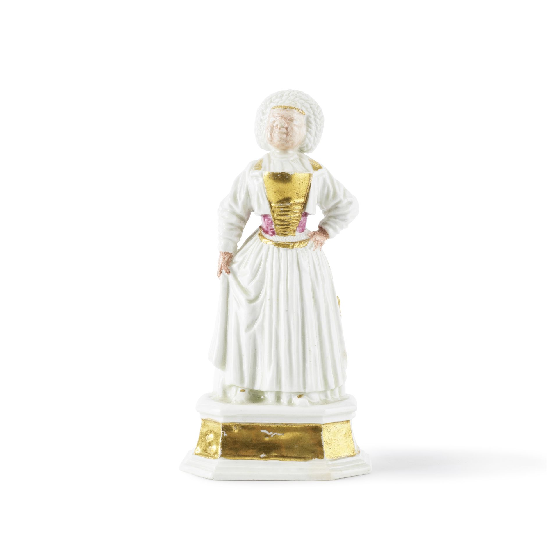 Tr&#232;s rare statuette en porcelaine de Meissen repr&#233;sentant une dame, circa 1720-25A ver...